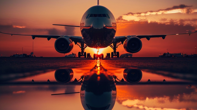 Самолет на фоне заката.