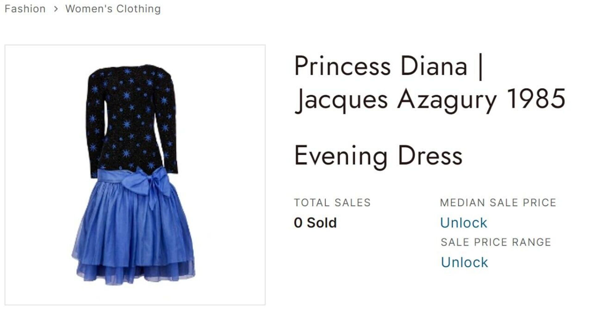 Платье принцессы Дианы. Скриншот с сайта аукциона - rnews, 1920, 18.12.2023