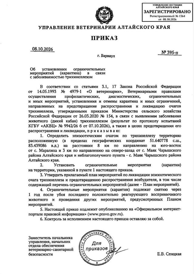 ‼Еще две вспышки трихинеллеза обнаружили в селах Алтайского края - Инцидент Рубцовск, 12.10.2026