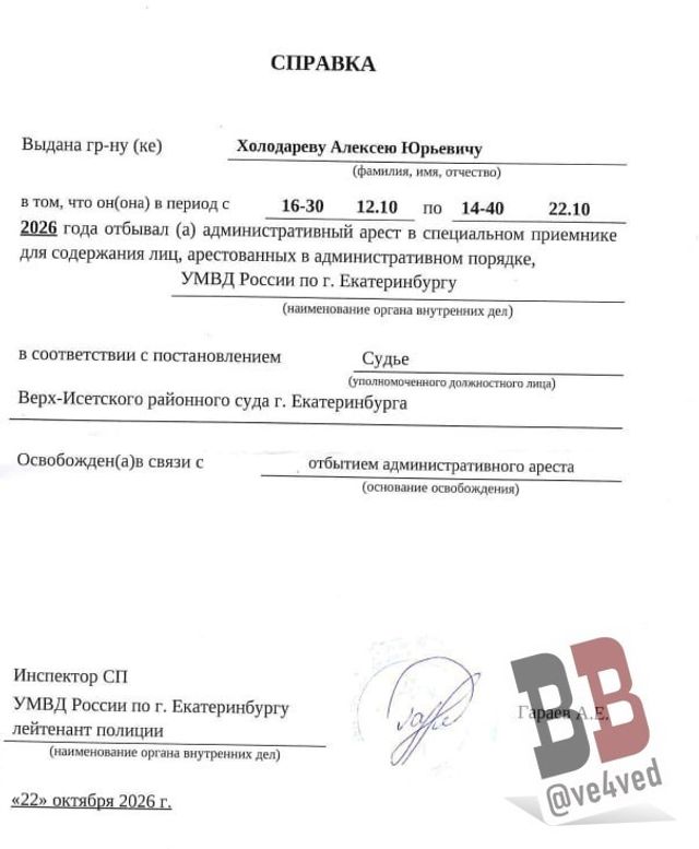10 суток ареста назначили экс-депутату гордумы Екатеринбурга за репост почти 10-летней давности, за который его уже наказывали - Вечерние ведомости, 22.10.2026
