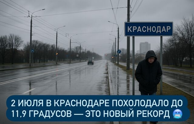 Утром столбик термометра опустился до 11,9 градусов — такого холода в июле тут не было с 1976 года, когда зафиксировали 12,3 градусов. - Кубанские новости, 03.07.2025