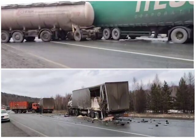 Шесть грузовиков столкнулись на дороге между Златоустом и Миассом - Челябинск Сегодня, 14.11.2025