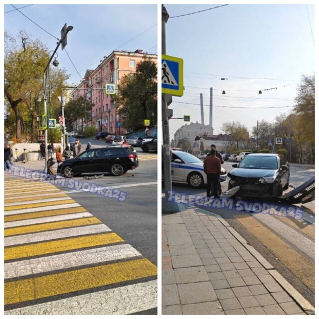 Во Владивостоке на Светланской автомобиль «атаковал» тротуар - PRIMPRESS, 02.11.2025