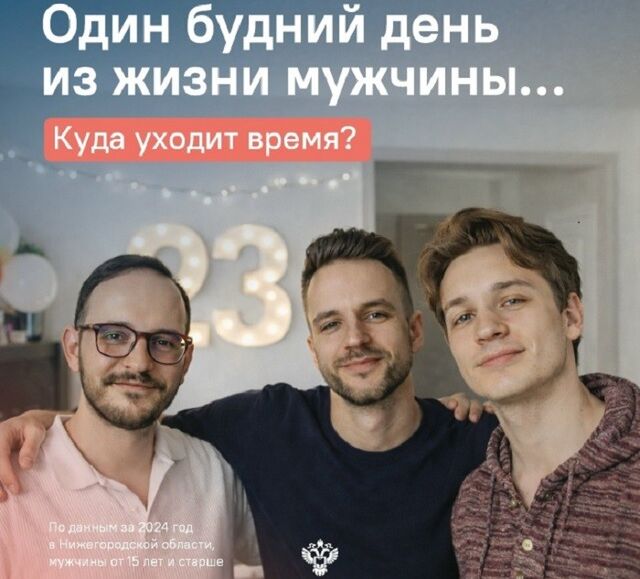 Три часа на уход: Нижегородстат изучил средний день мужчины - Лента новостей НТА-Приволжье, 23.02.2026