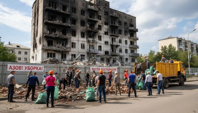 В Азове организуют уборку территории возле пострадавшего многоквартирного дома на улице Инзенской - Privet-Rostov.ru, 26.09.2026