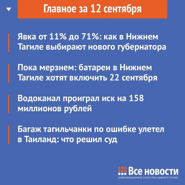 Что случилось за день - коротко: - Все новости Нижнего Тагила, 12.09.2025