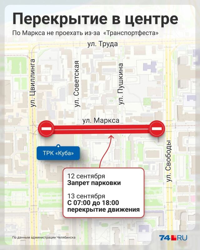 Улицу К.Маркса перекроют на участке от Цвиллинга до Свободы в День города. - 74.RU | новости Челябинска, 02.09.2025