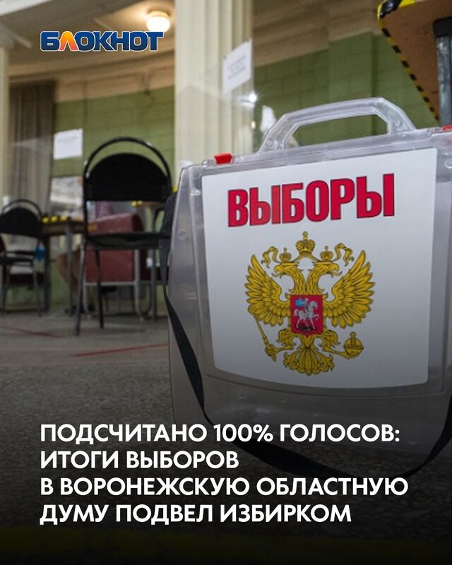 Подсчитано 100% голосов: итоги выборов в Воронежскую областную Думу подвел Избирком - Блокнот Воронеж (Новости СМИ), 17.09.2025